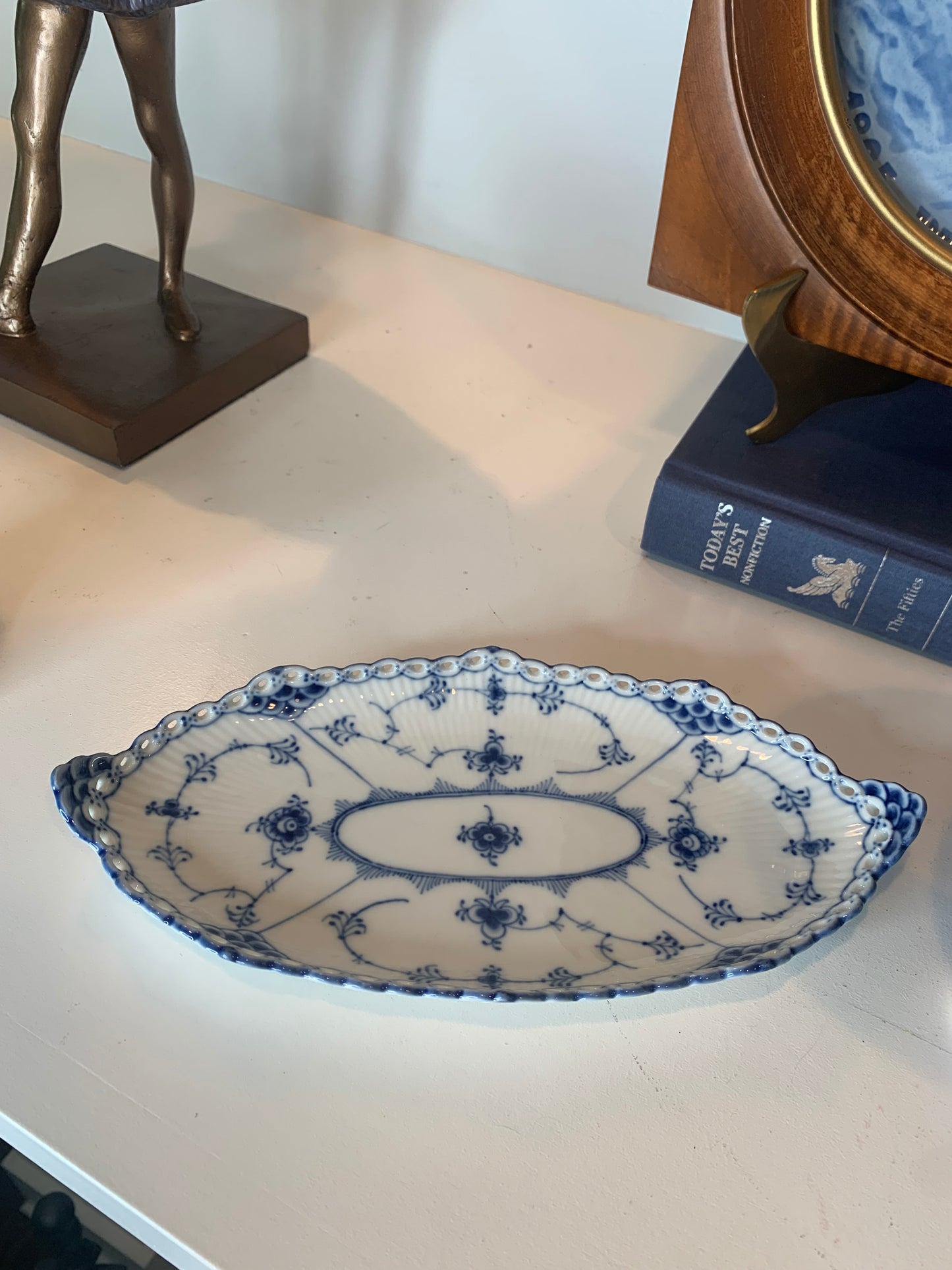 Blue Fluted Full Lace Oval Dish by Royal Copenhagen