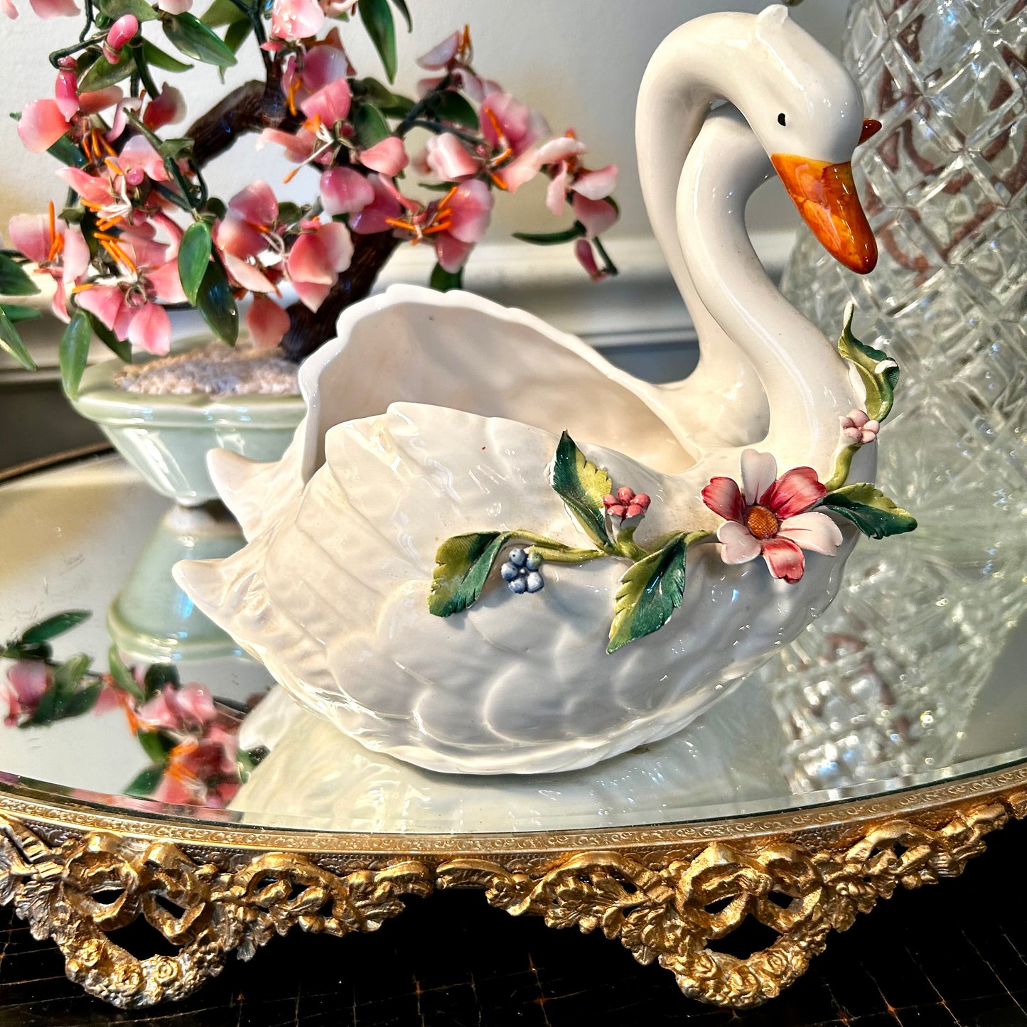 Stunning Italian Swan floral loving pair Italian planter decor