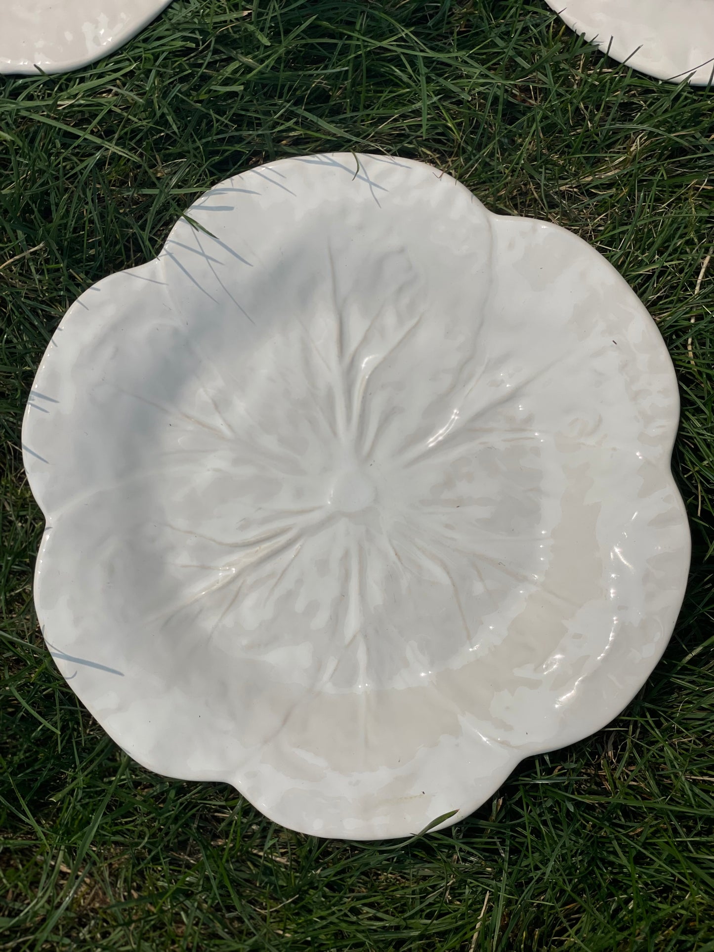 Live Sale 10/4 Reserved for Susan: Vintage Set of 3 Bordallo Pinhiero White Cabbage 9.25” Plates