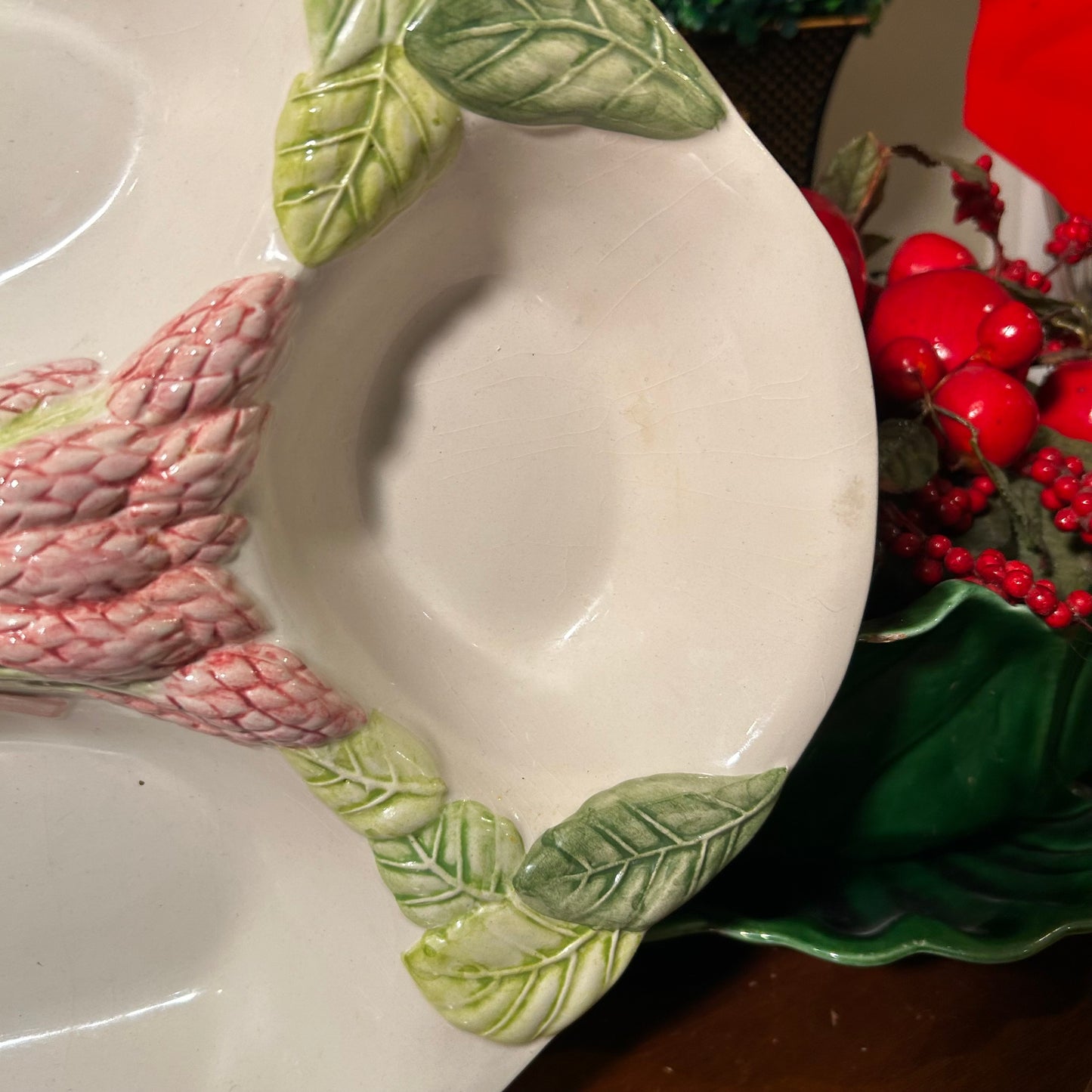 Absolutely delightful massive  Asparagus wrapped in Bows four section serving platter