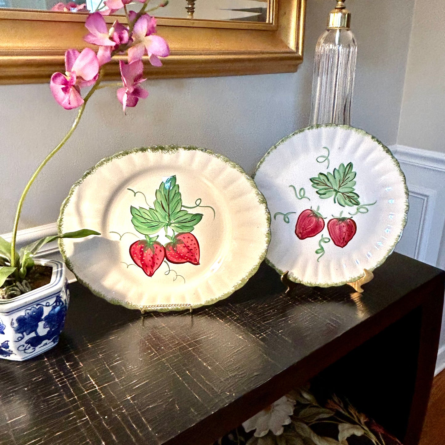 Set of two hand painted Strawberry serving platters