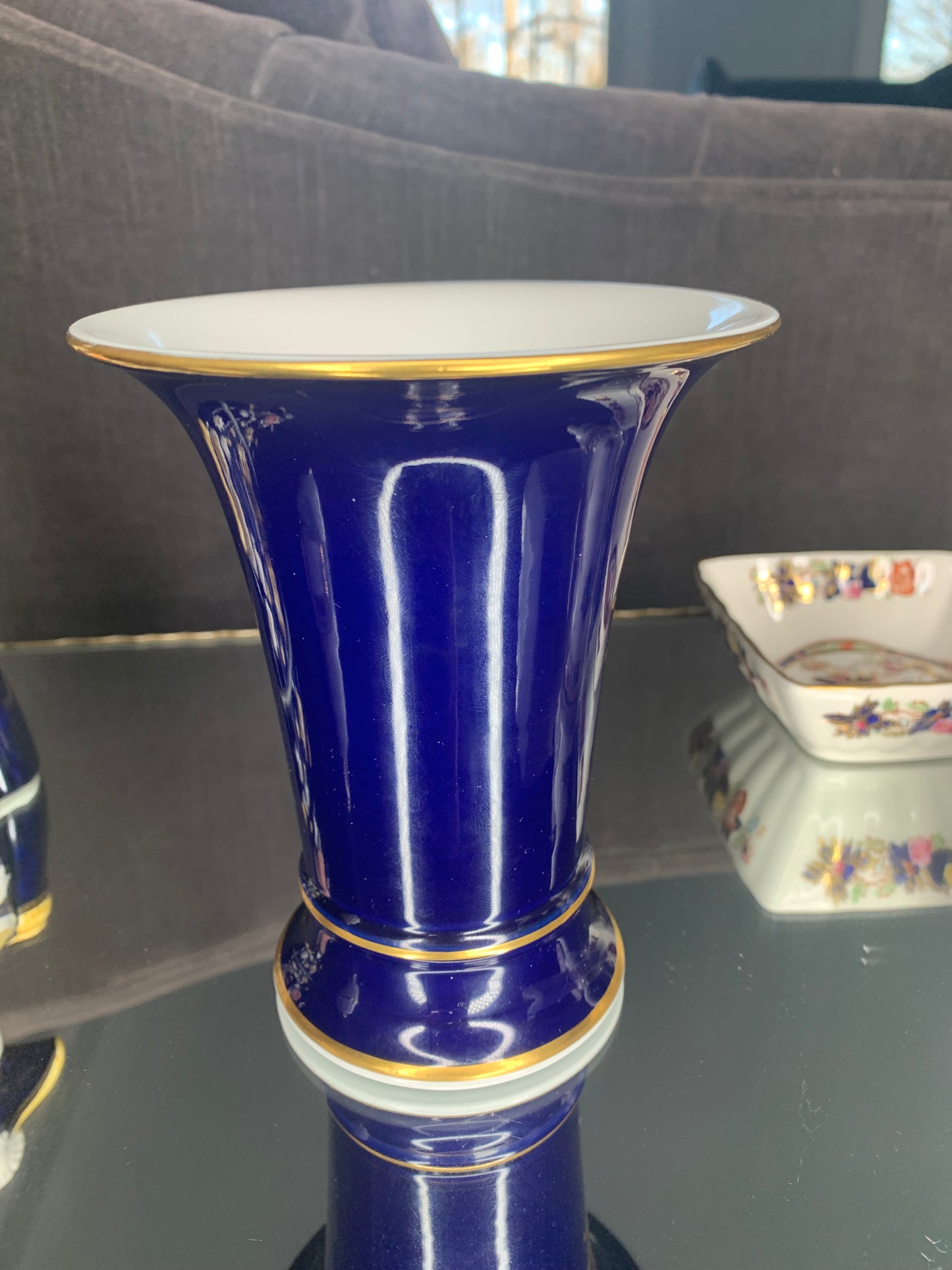 Meissen Trumpet Vase Cobalt with flowers and gilded edge