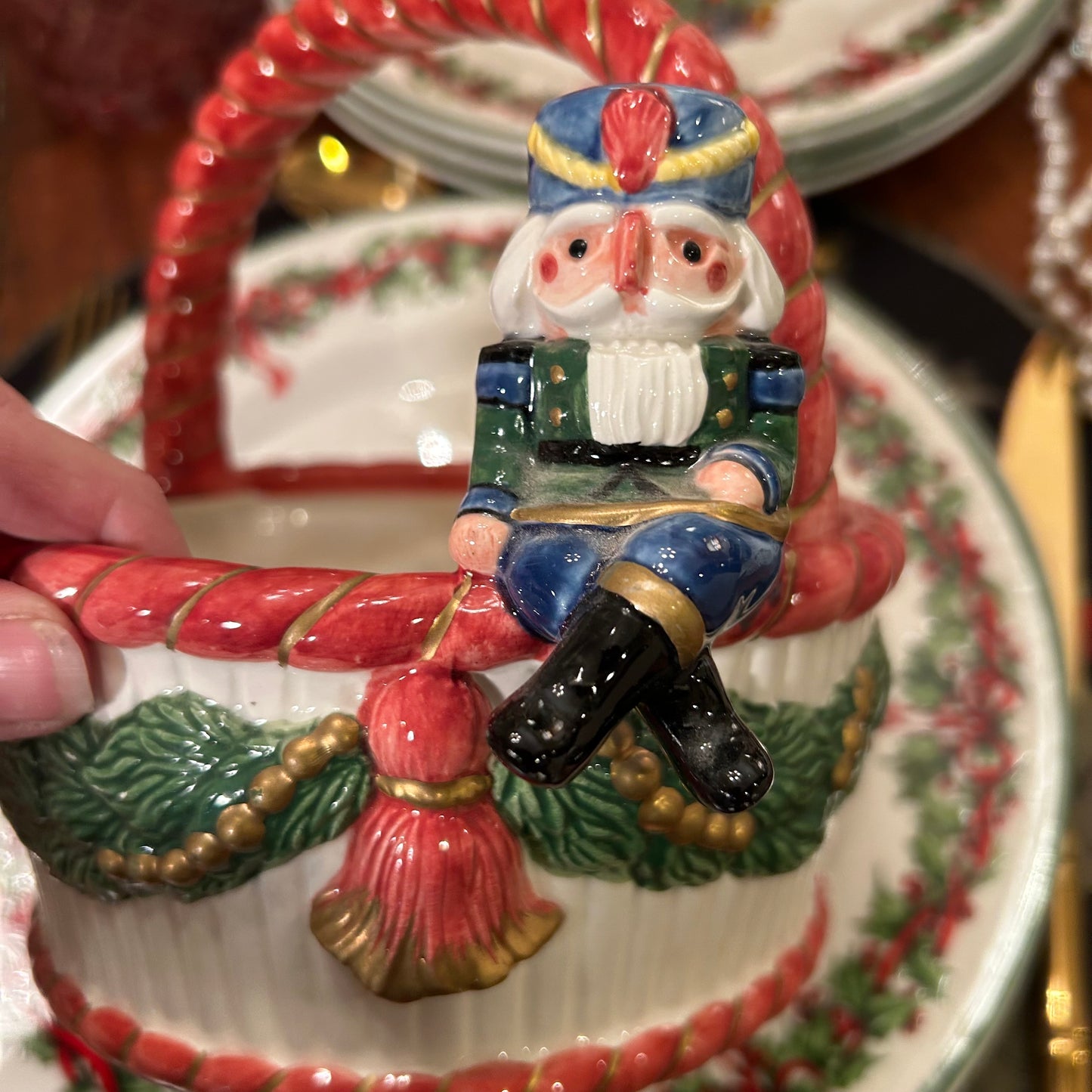 Vintage Fitz & Floyd Nutcracker & tassels Christmas holiday candy dish