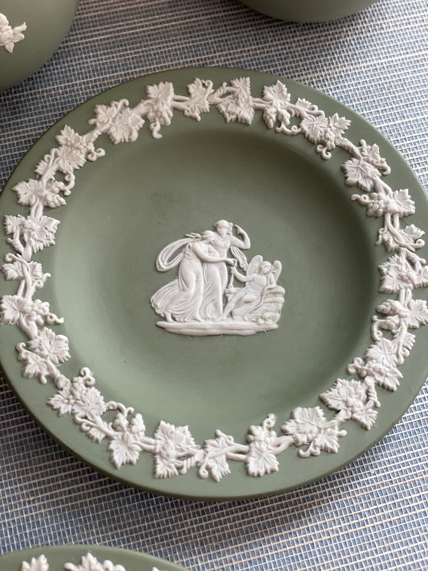 Vintage Pair of Green Wedgewood Jasperware 4.25” Plates