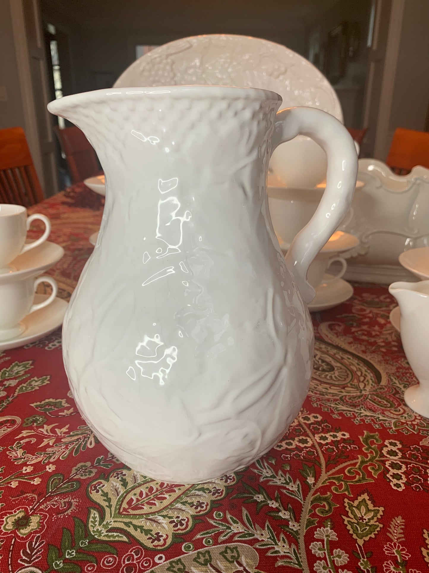 White Bordallo Pinheiro Pitcher, 9” Tall - Excellent!