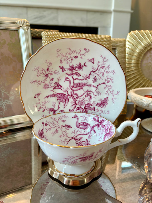 Coalport “Cairo” Pink Scalloped Footed Cup and Saucer Set