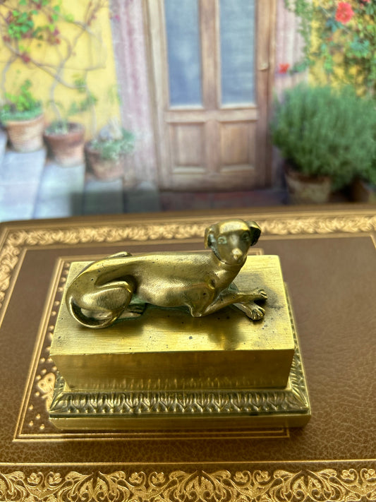 Stunning Bronze Dog Inkwell