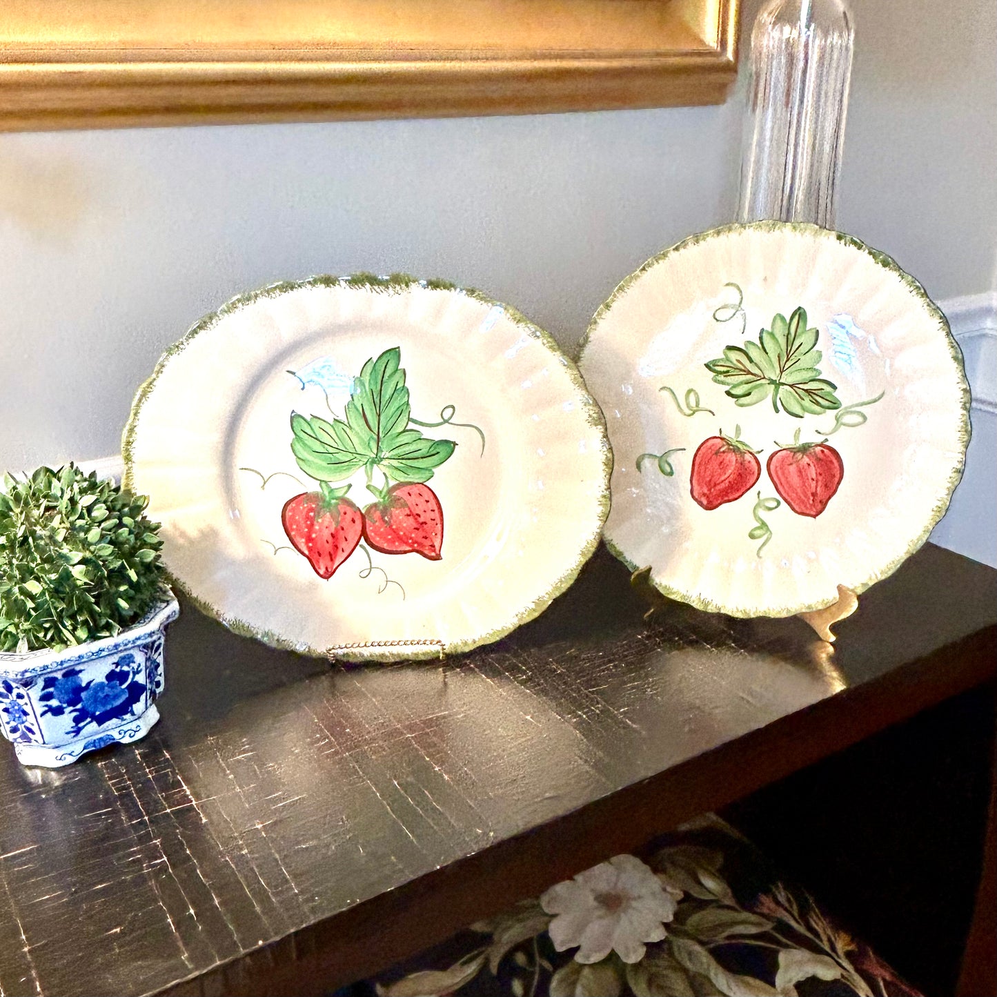 Set of two hand painted Strawberry serving platters