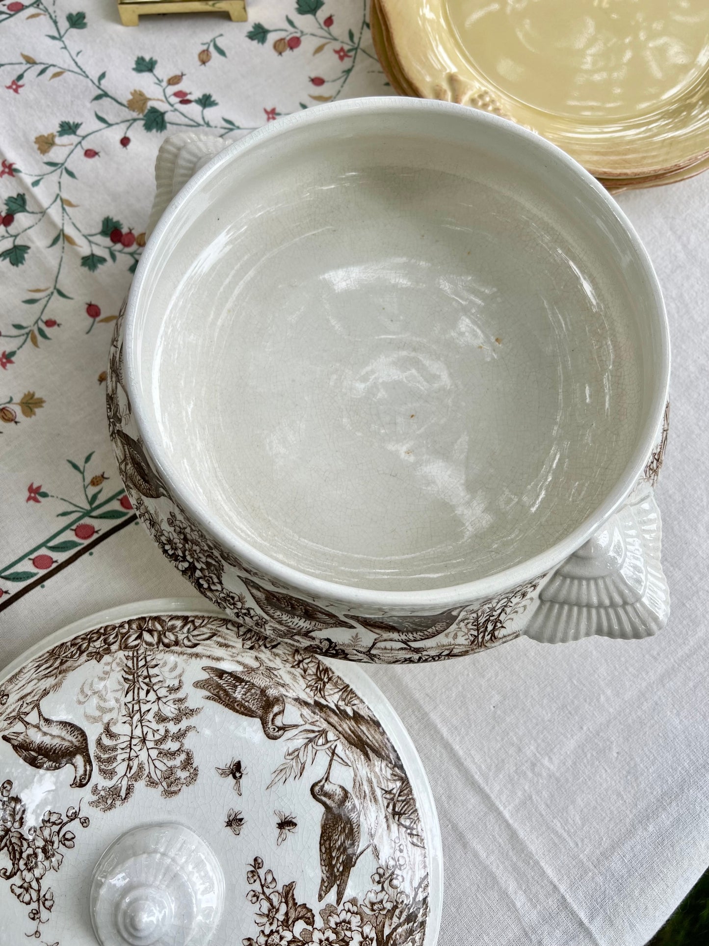 Gorgeous Vintage Brown Transferware Covered Dish