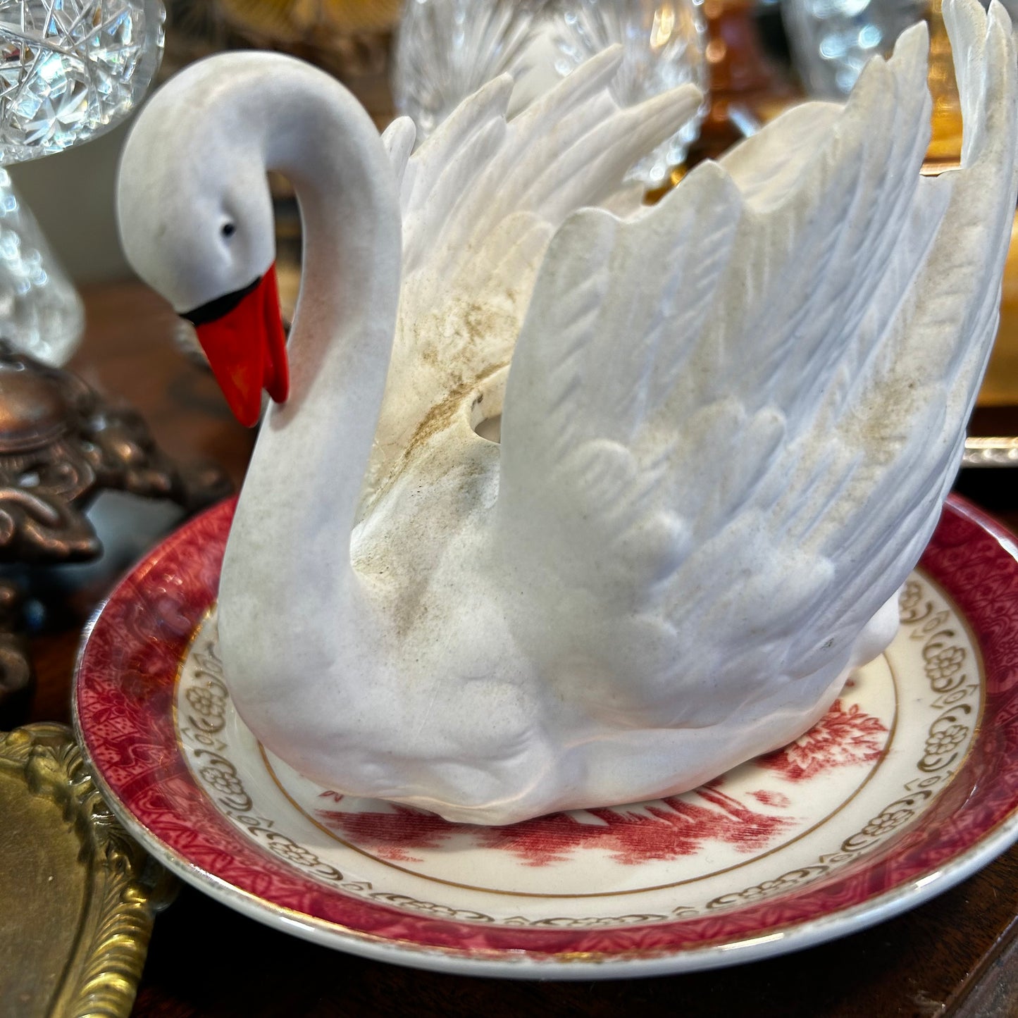 Spectacular Vintage white swan statue by designer Goebel of West Germany