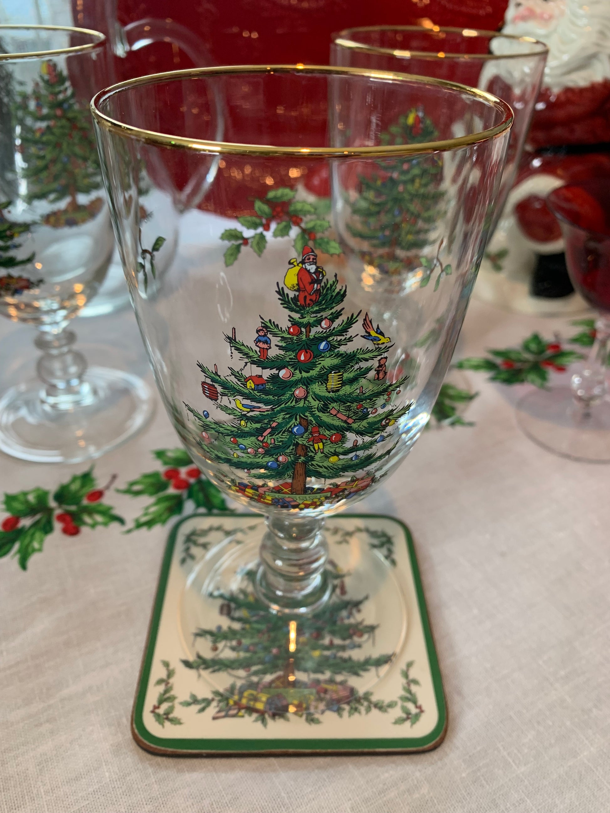 Spode Christmas Tree Pedestal Goblets, Set of 4