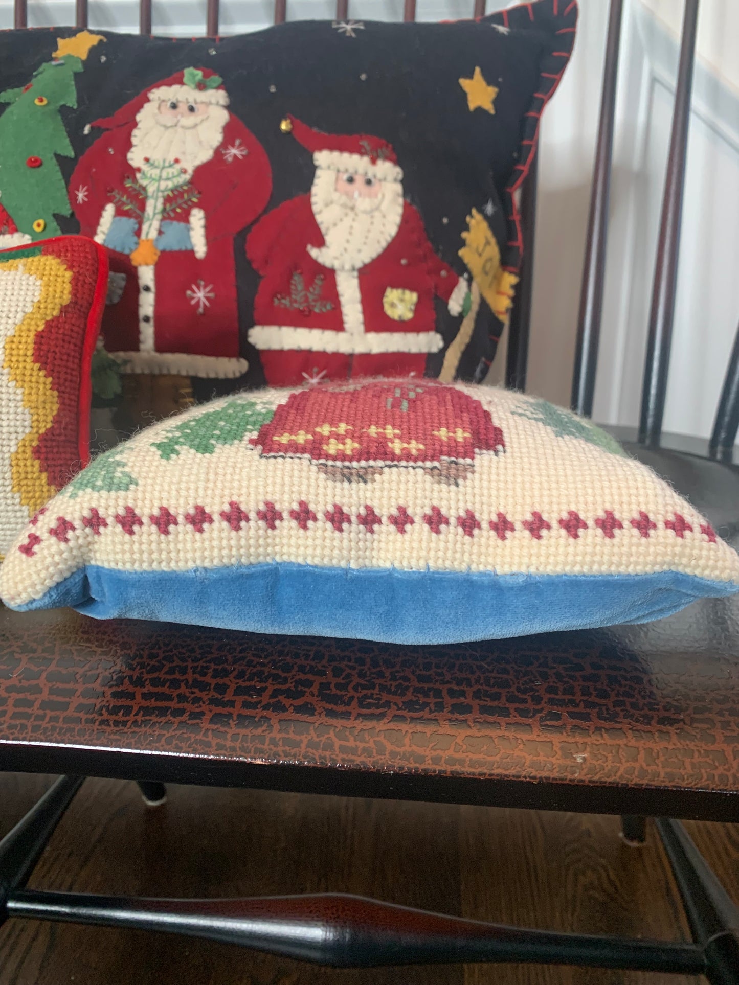 Needlepoint Santa Bear pillow