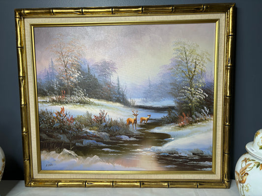 Stunning original framed and signed deer painting!