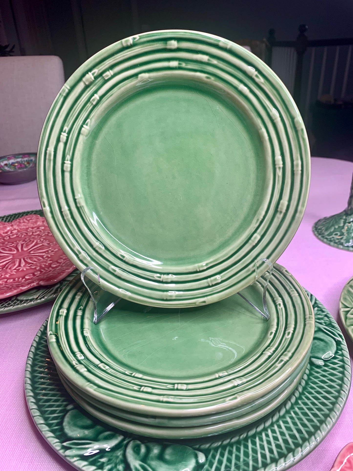 Set (4) Bordallo Pinheiro Bamboo Salad Plates in green