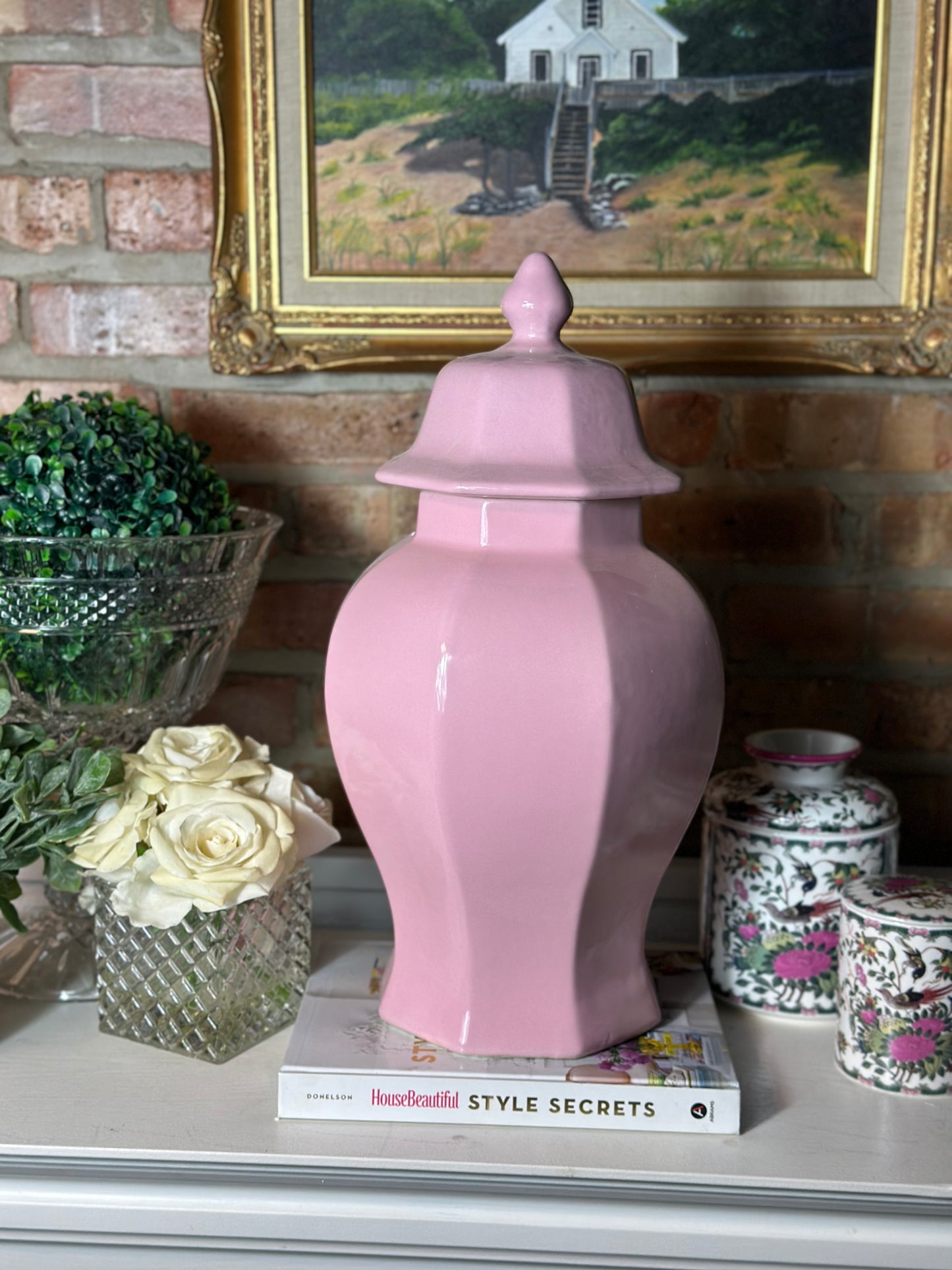 18" Tall Powder Pink Porcelain Ginger Jar