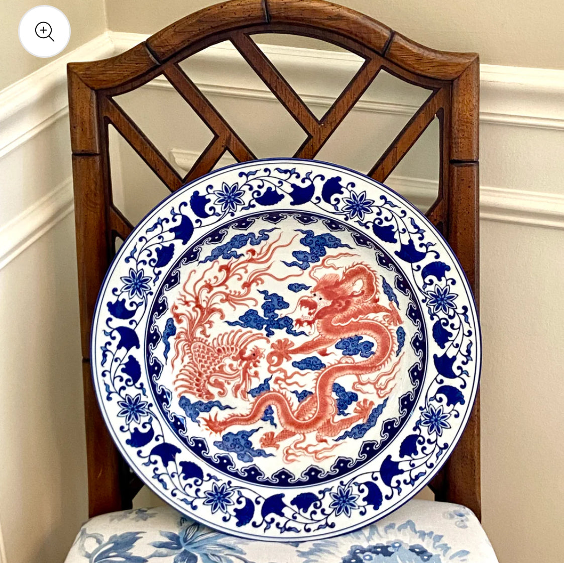 Large, 16”D blue & white chinoiserie chic wall platter - Excellent!