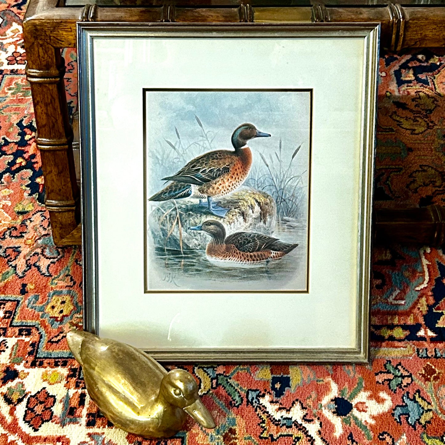 Handsome Pair of mallard ducks color lithography wall art  18 x 15