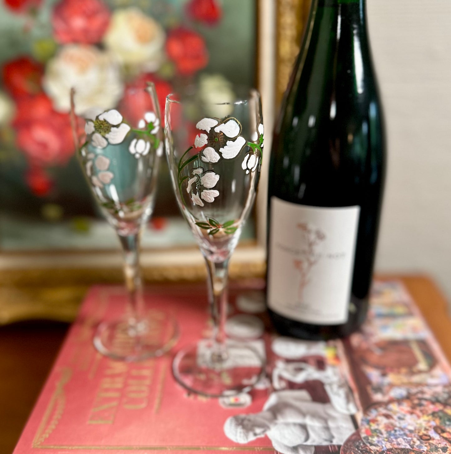 Vintage Perrier Jouet Belle Epoque Style Crystal Champagne Flutes, Set of 4