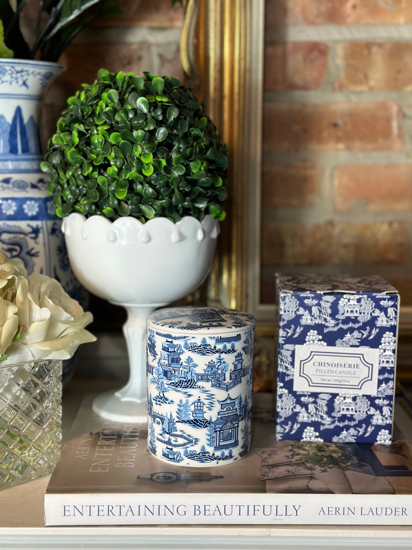 Blue & White Chinoiserie 3-Piece Gift Set: Candle, Bracelet, Ginger Jar Pack