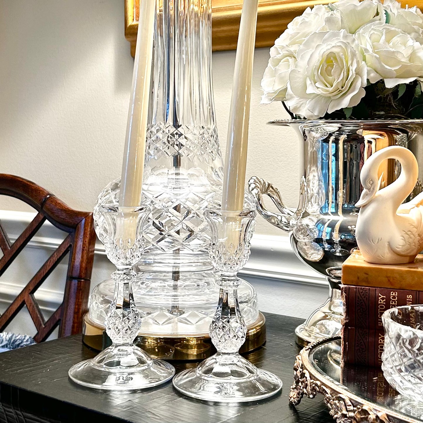 Stunning French designer vintage crystal candlestick holders.