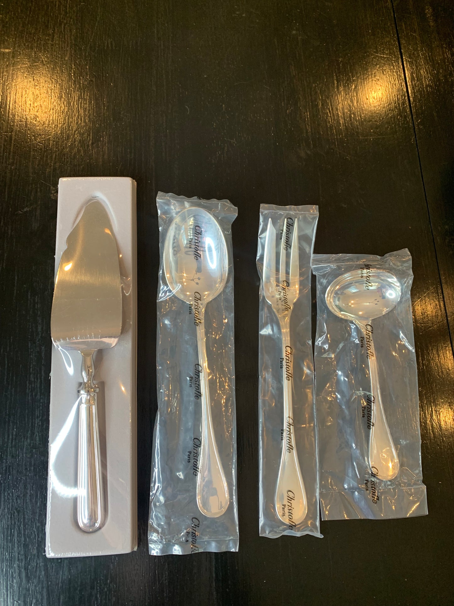 Full Service Set of Christofle "Albi" Flatware for (12) in Silver Plate + (4) Serving Pieces + Storage Chest