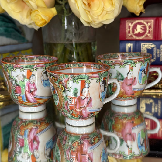 Set of 3 Antique Chinese Rose Medallion Teacups