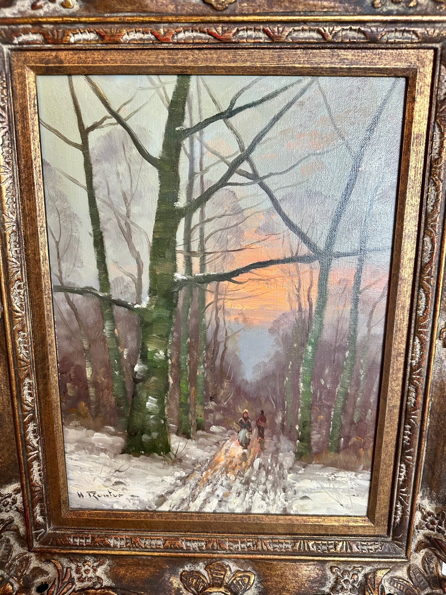 Moody Beautiful Vintage Original Oil Painting Signed Winter Landscape
