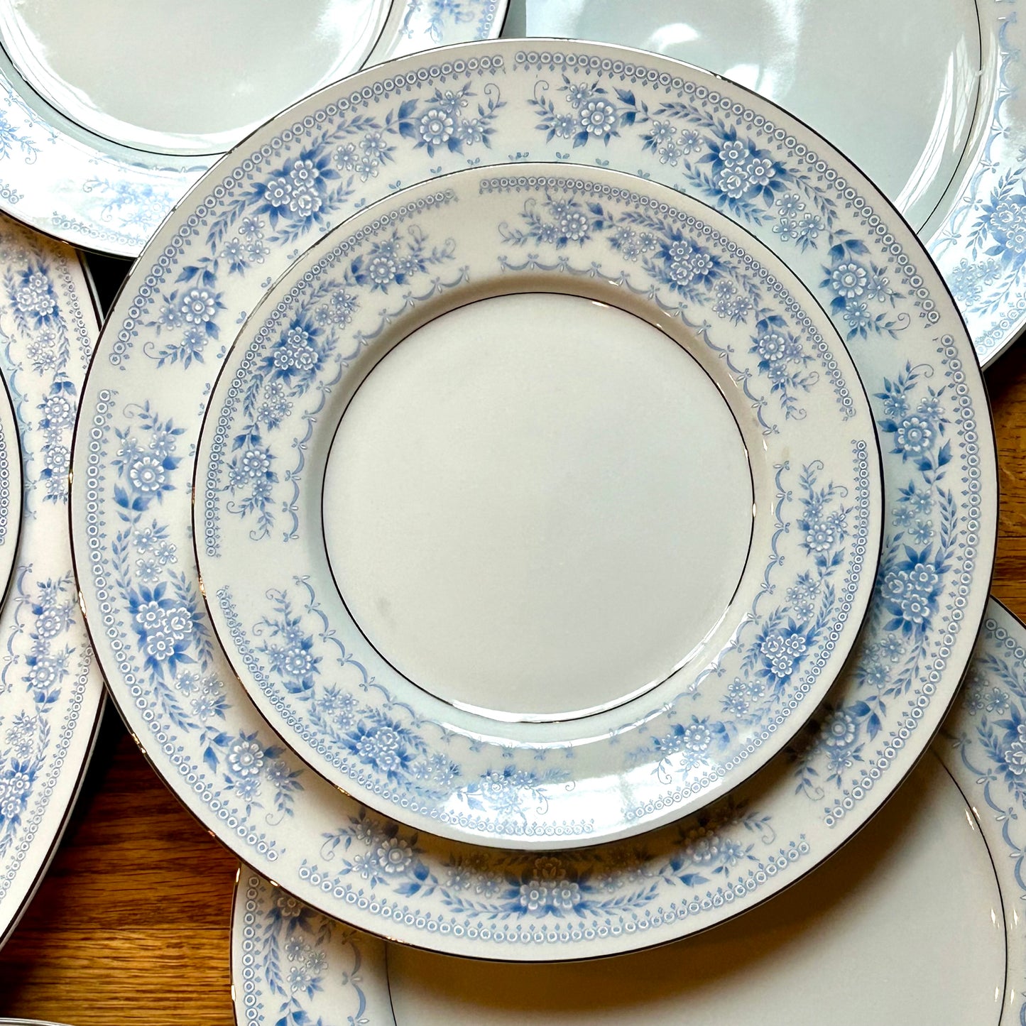 Set of 6 Vintage blue and white porcelain salad dessert plates