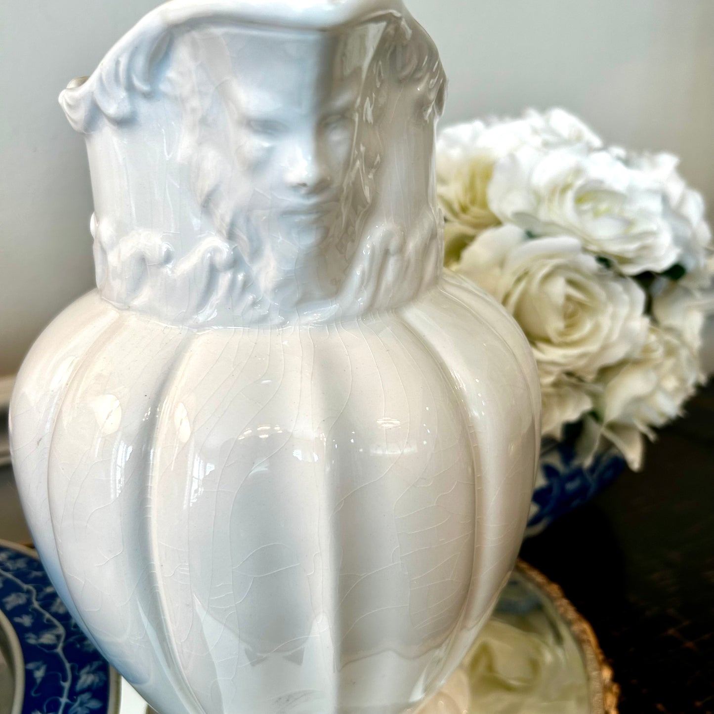 Vintage chic white North winds and or Baccas statuesque pitcher vase made in Italy