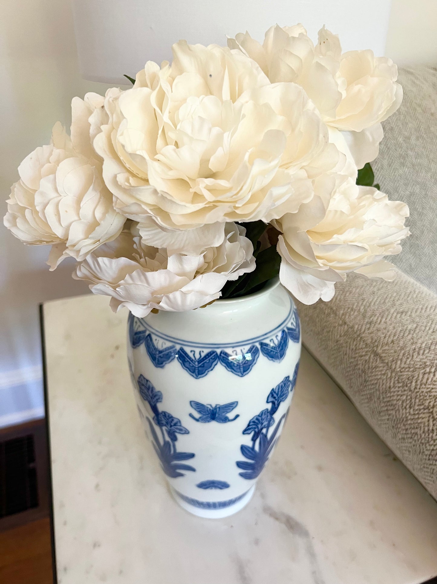 Vintage Blue and White Butterfly Floral Chinoiserie Vase