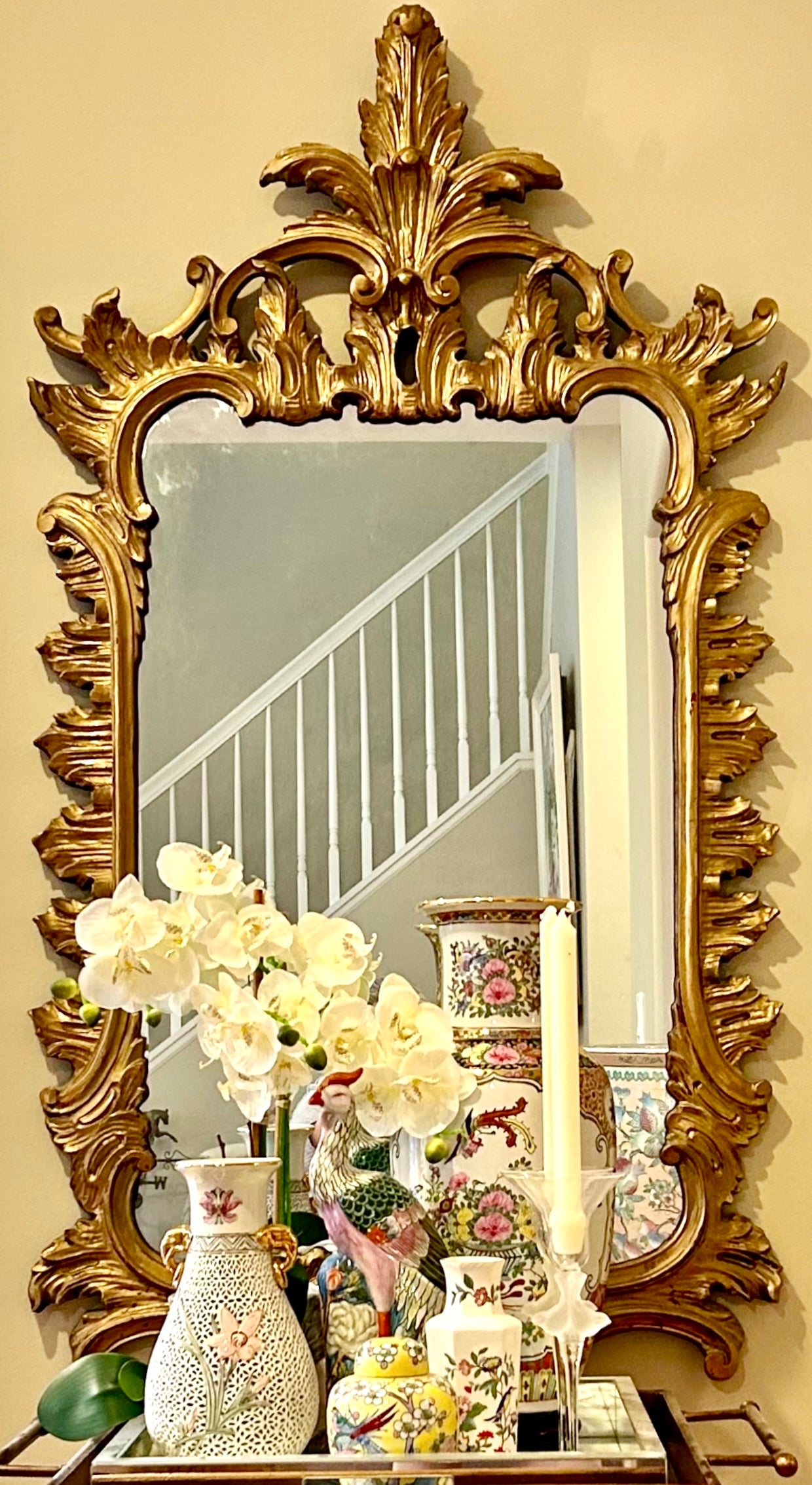 Chicagoland pick up breathtaking Older vintage mid 20th century Hollywood Regency baroque gold wall mirror 52 X 27