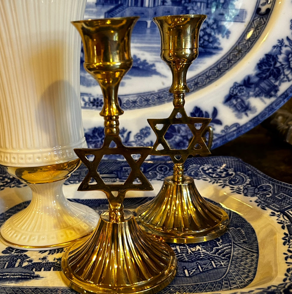 Brass Hanukkah holiday Shabbat candle sticks