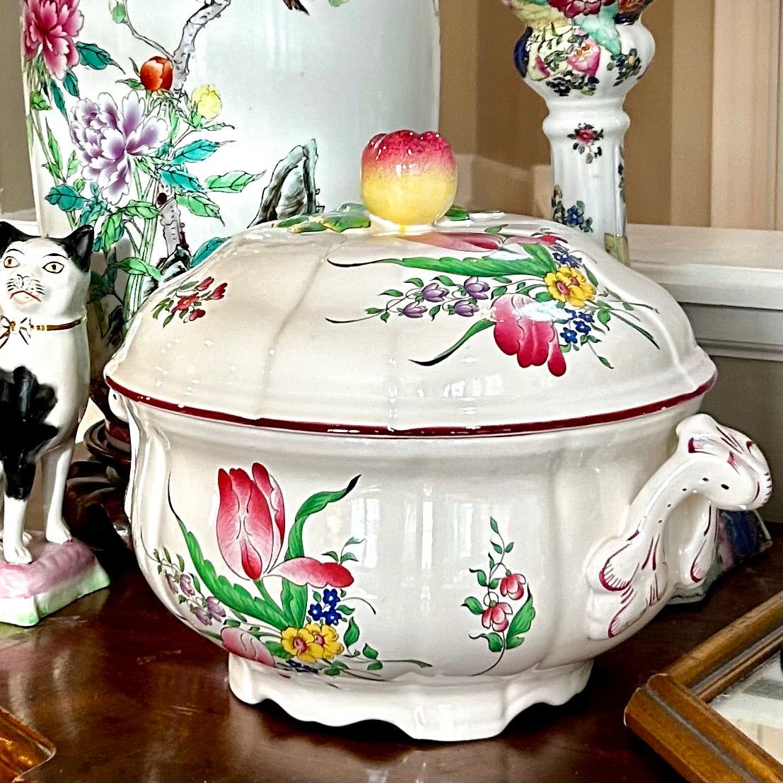 Gorgeous antique French LUNEVILLE of France botanical floral porcelain Tureen planter