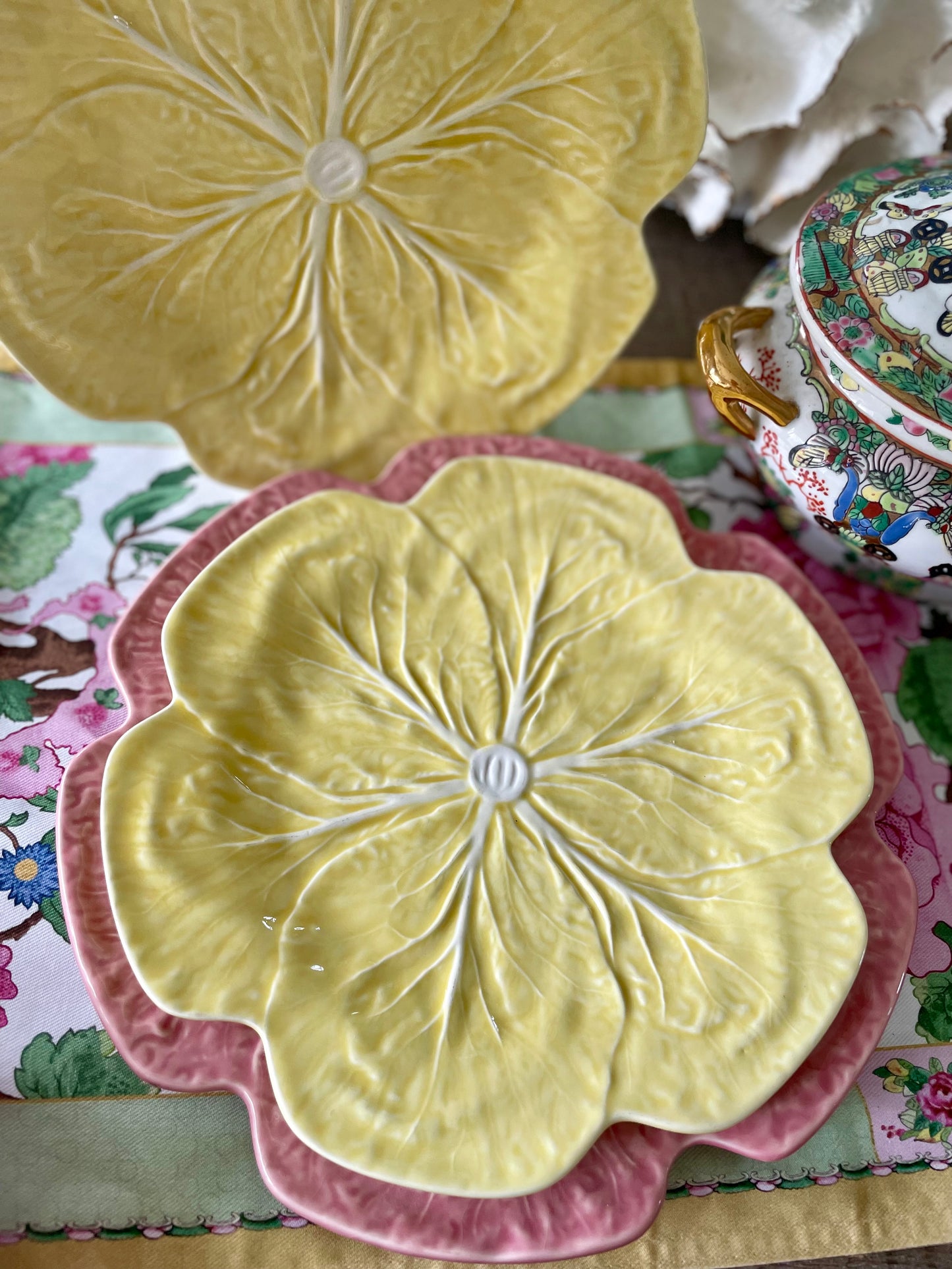 RARE Vintage Yellow Bordallo Pinhiero Cabbage 10” Dinner Plates (4 Available)