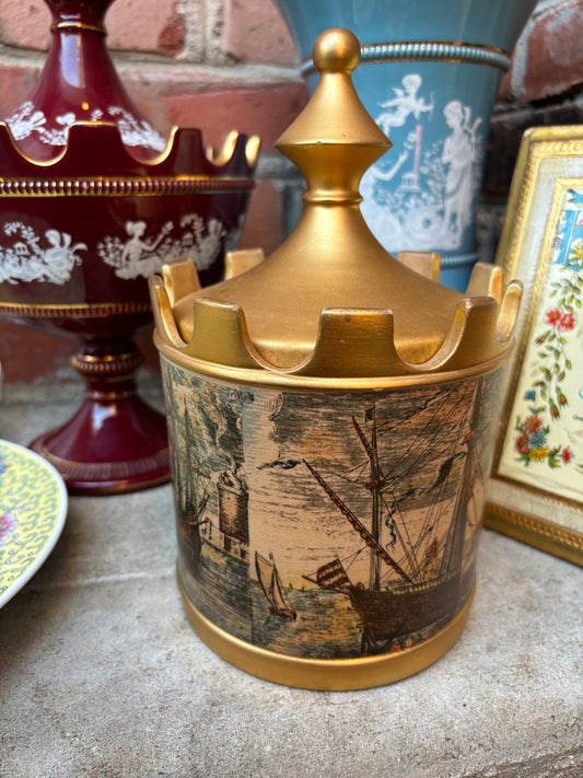 Lovely Italian Florentine lidded ship canister!