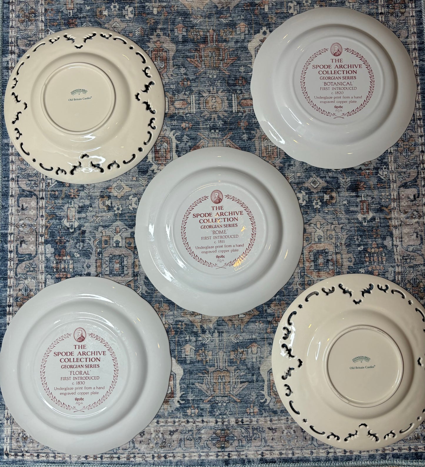 Set of 5 Red Transferware Plates - Excellent condition!