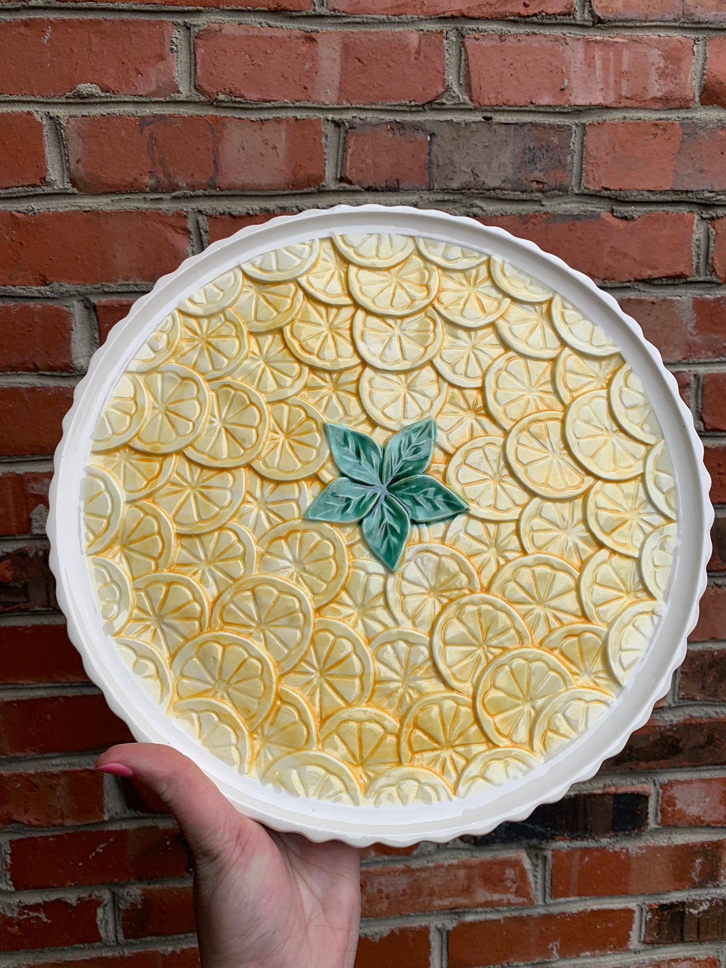 Beautiful Majolica lemon cake stand!