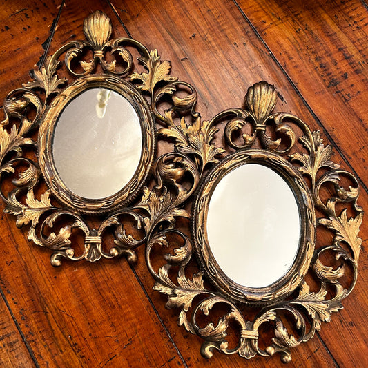 Antique brass baroque wall mirror (2 available)