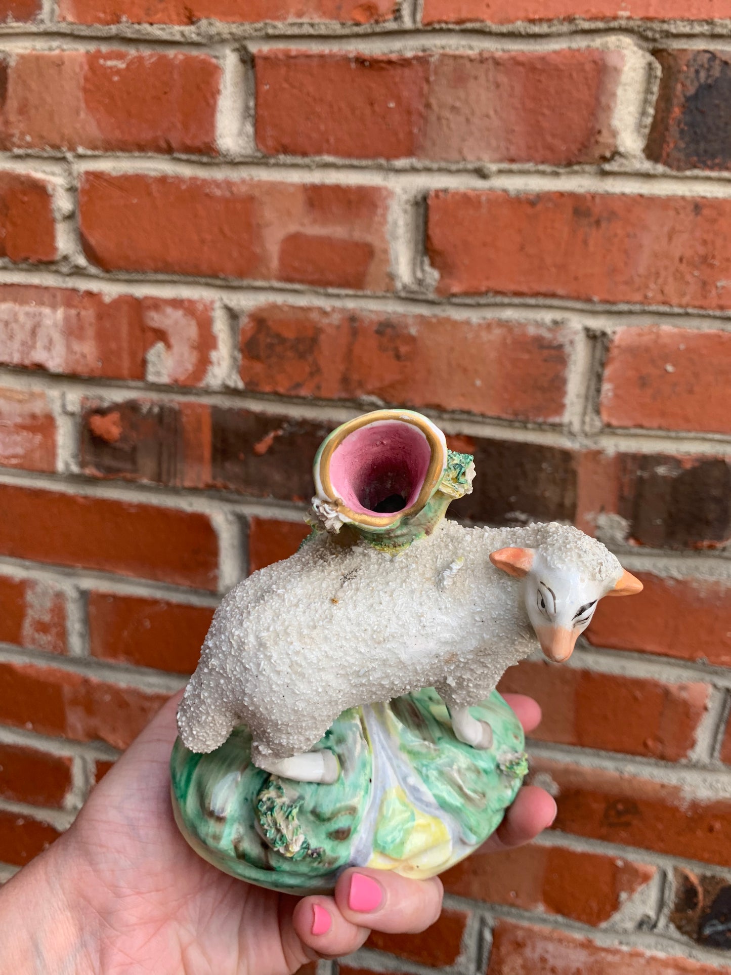 Staffordshire bud vase with one sheep!