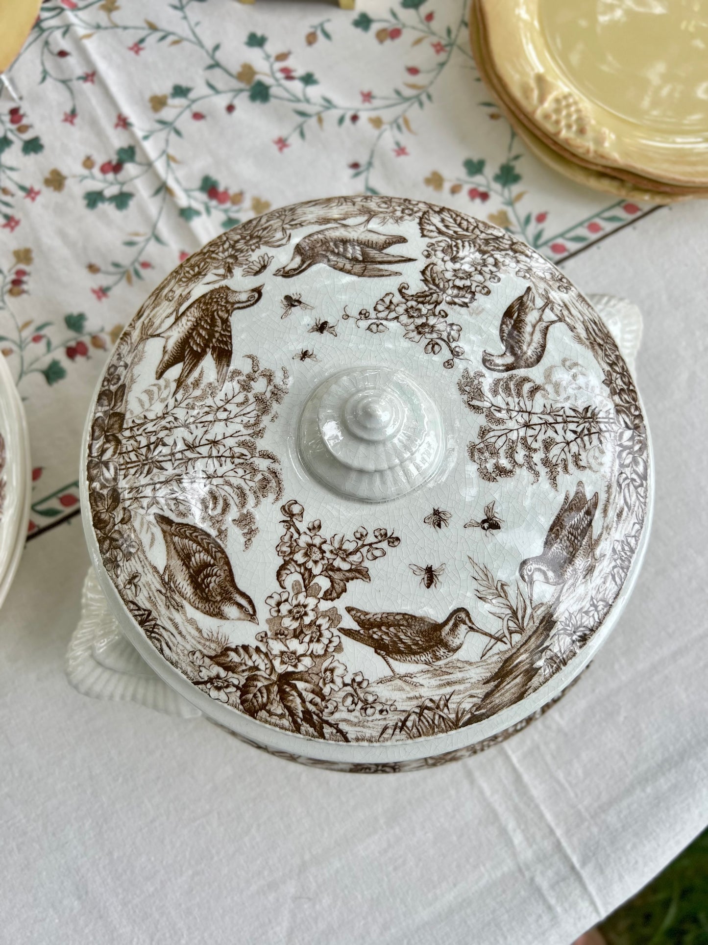 Gorgeous Vintage Brown Transferware Covered Dish