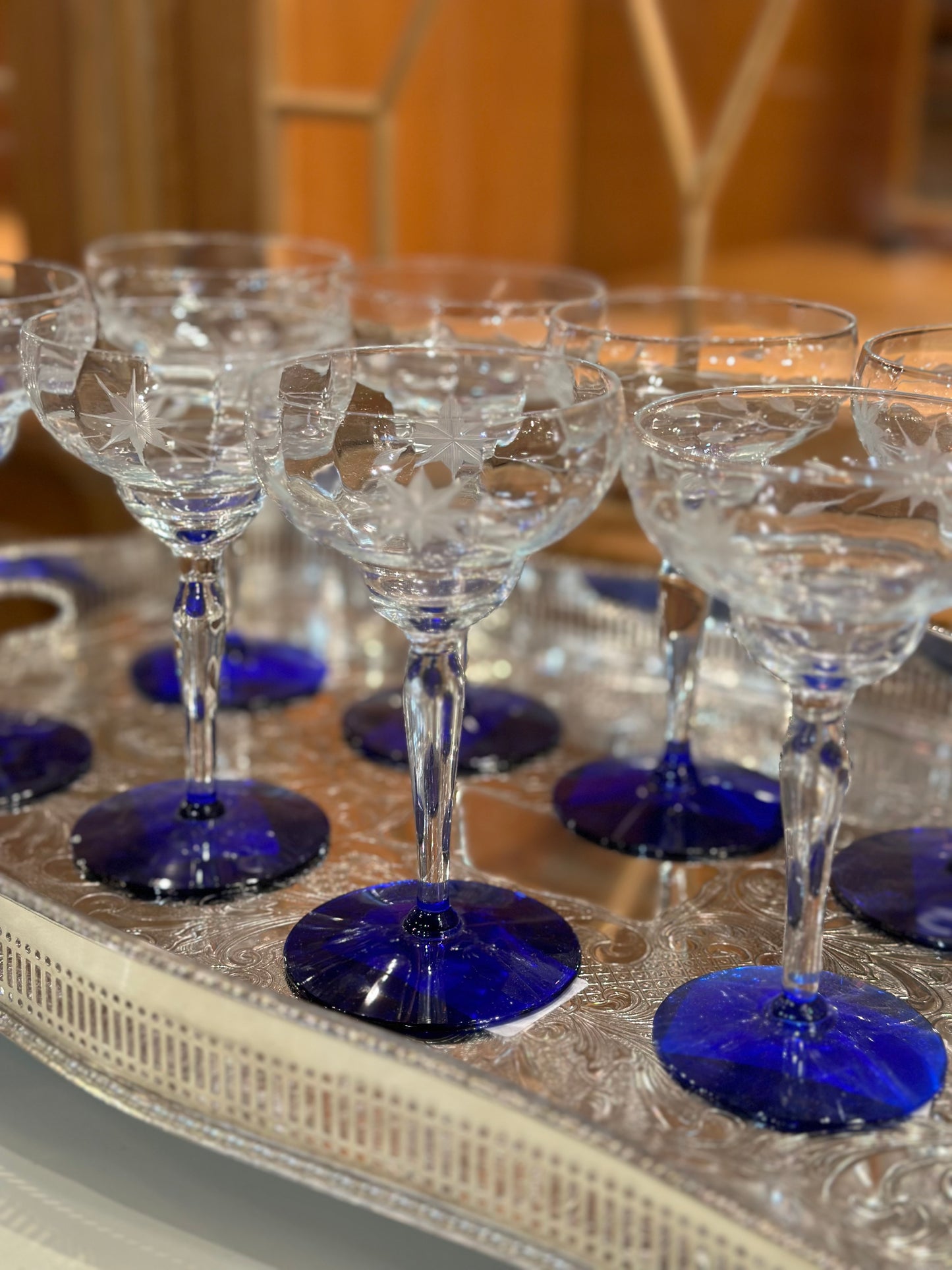 1930’s Weston Louie Set (10) Cobalt Blue Crystal Glasses - Pristine!