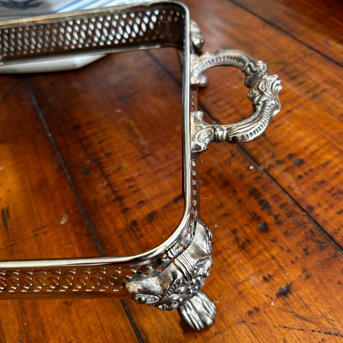 Vintage silver plate baroque  casserole pan holder for serving