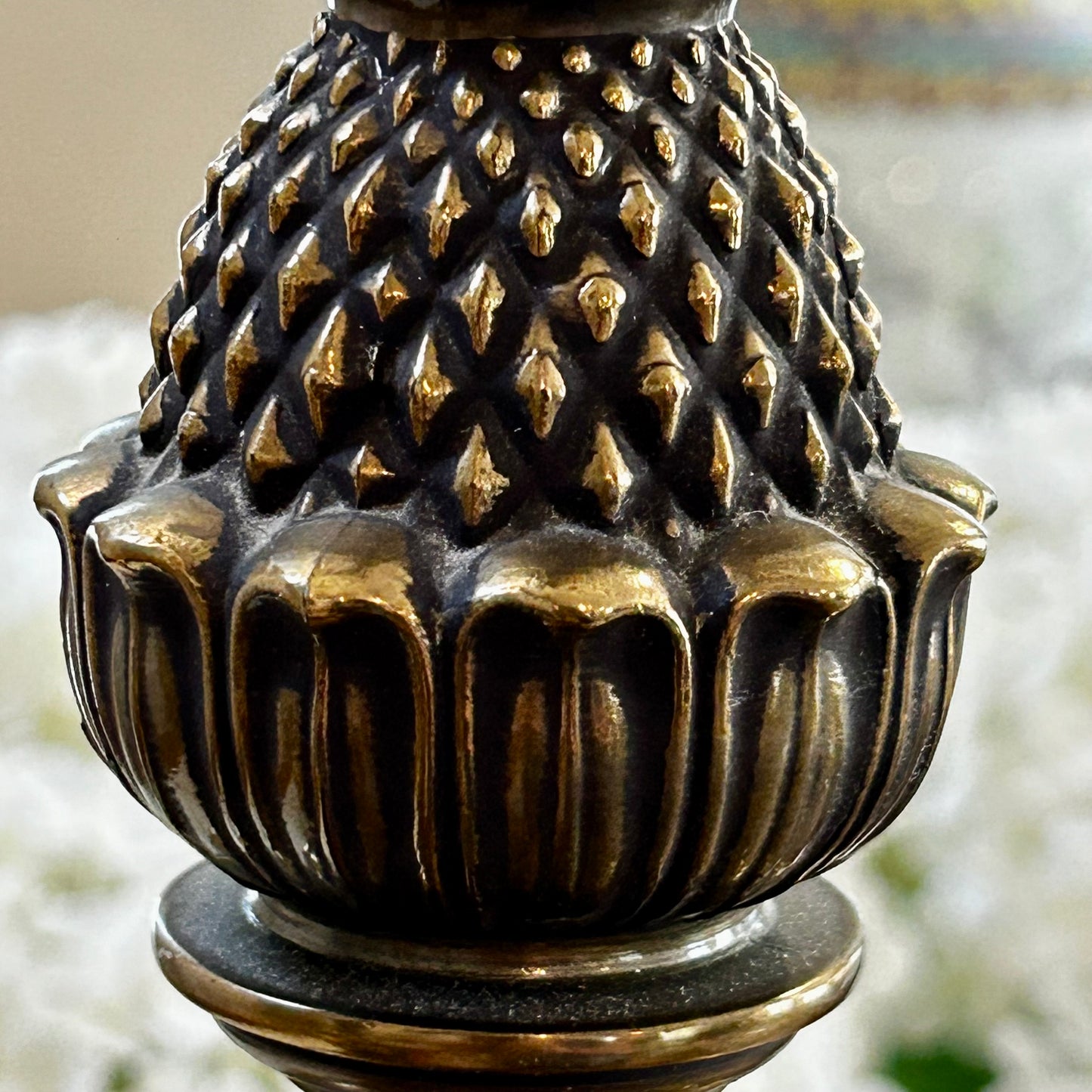 Absolutely stunning rare statuesque designer Stiffel acorn brass lamps