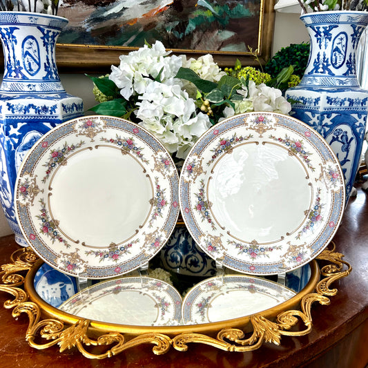 Pair of MINTON of England bone china dinner plates circa 1979 in "Persian Rose"