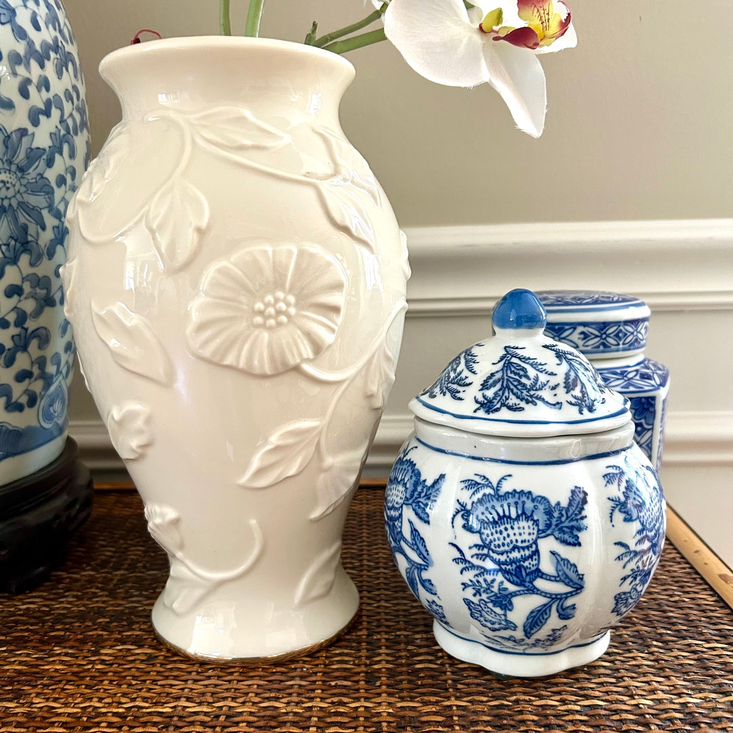 Gorgeous designer porcelain floral tall vase by Lenox 10 in