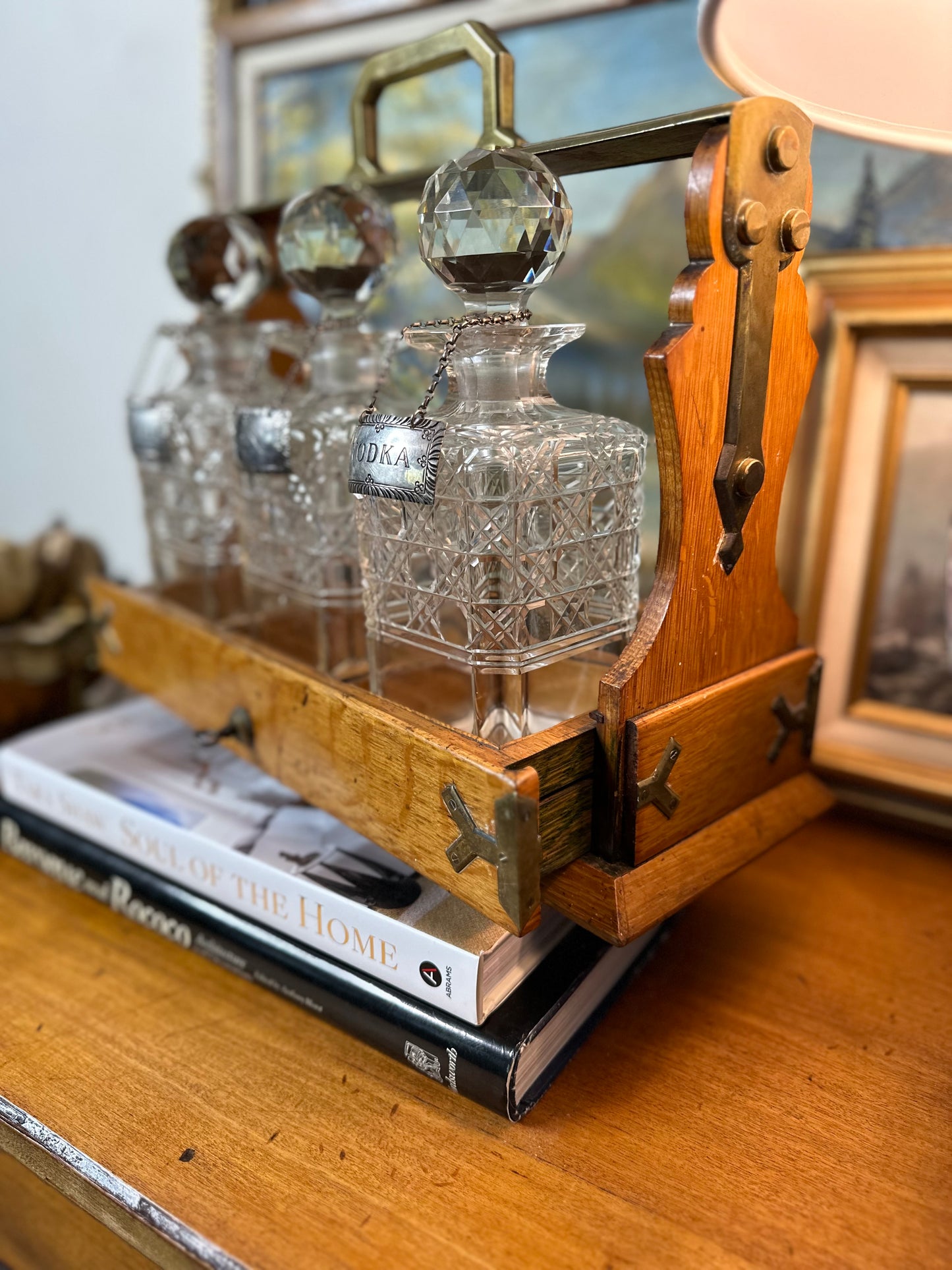 RARE 19th Century Antique English Oak Tantalus with Key, Made in England