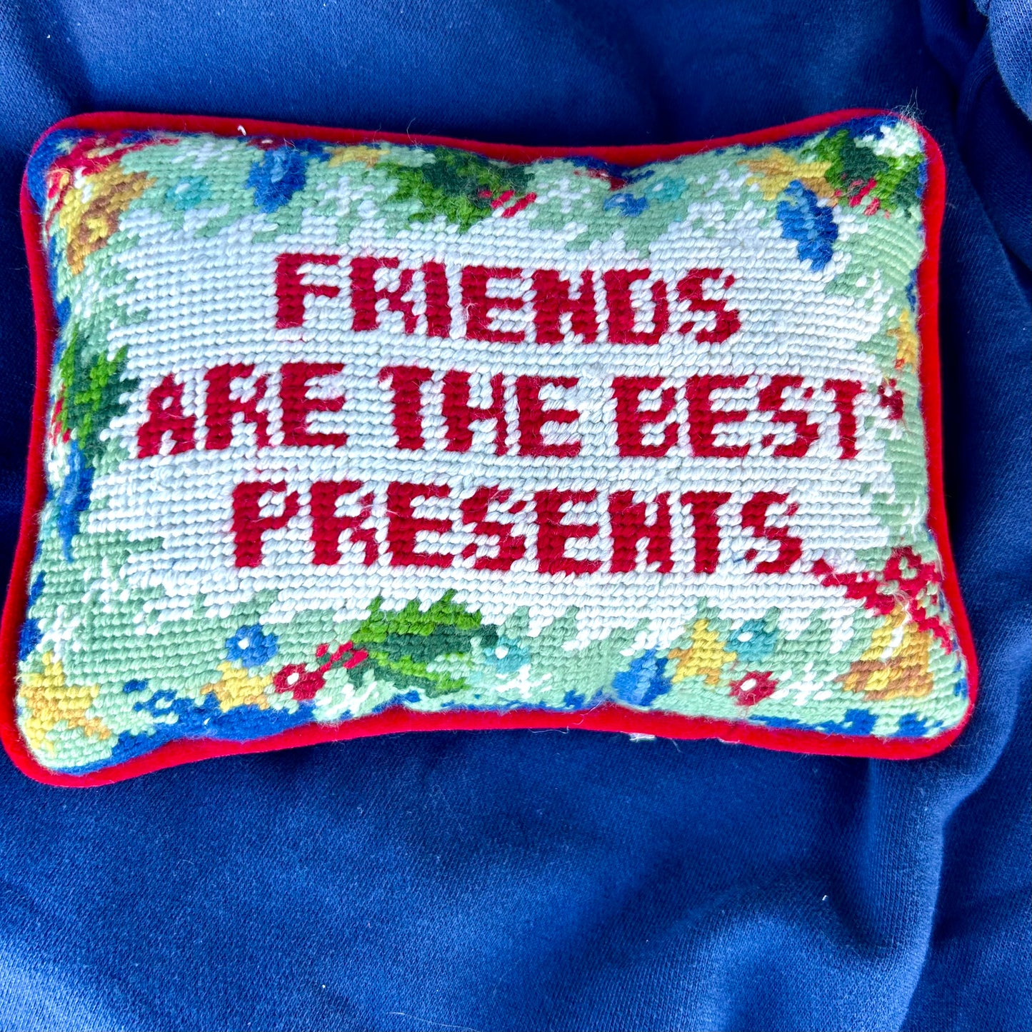 Charming Friends are the best Presents needlepoint pillow