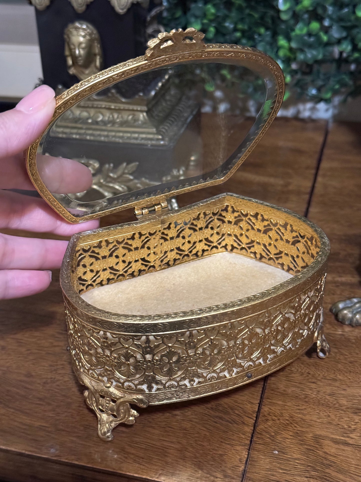 Gorgeous Vintage Brass Filigree Jewelry Casket