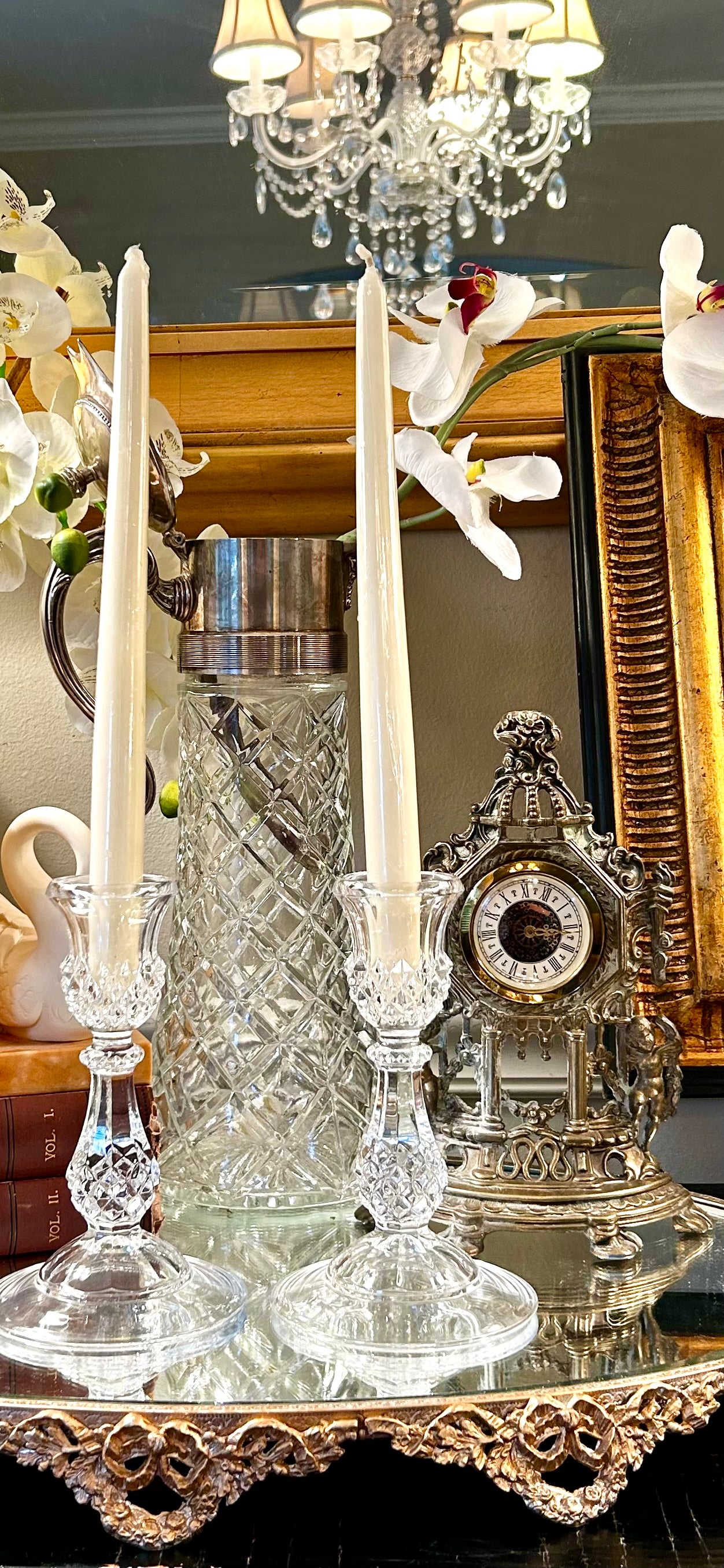 Gorgeous vintage oval brass mirrored tray