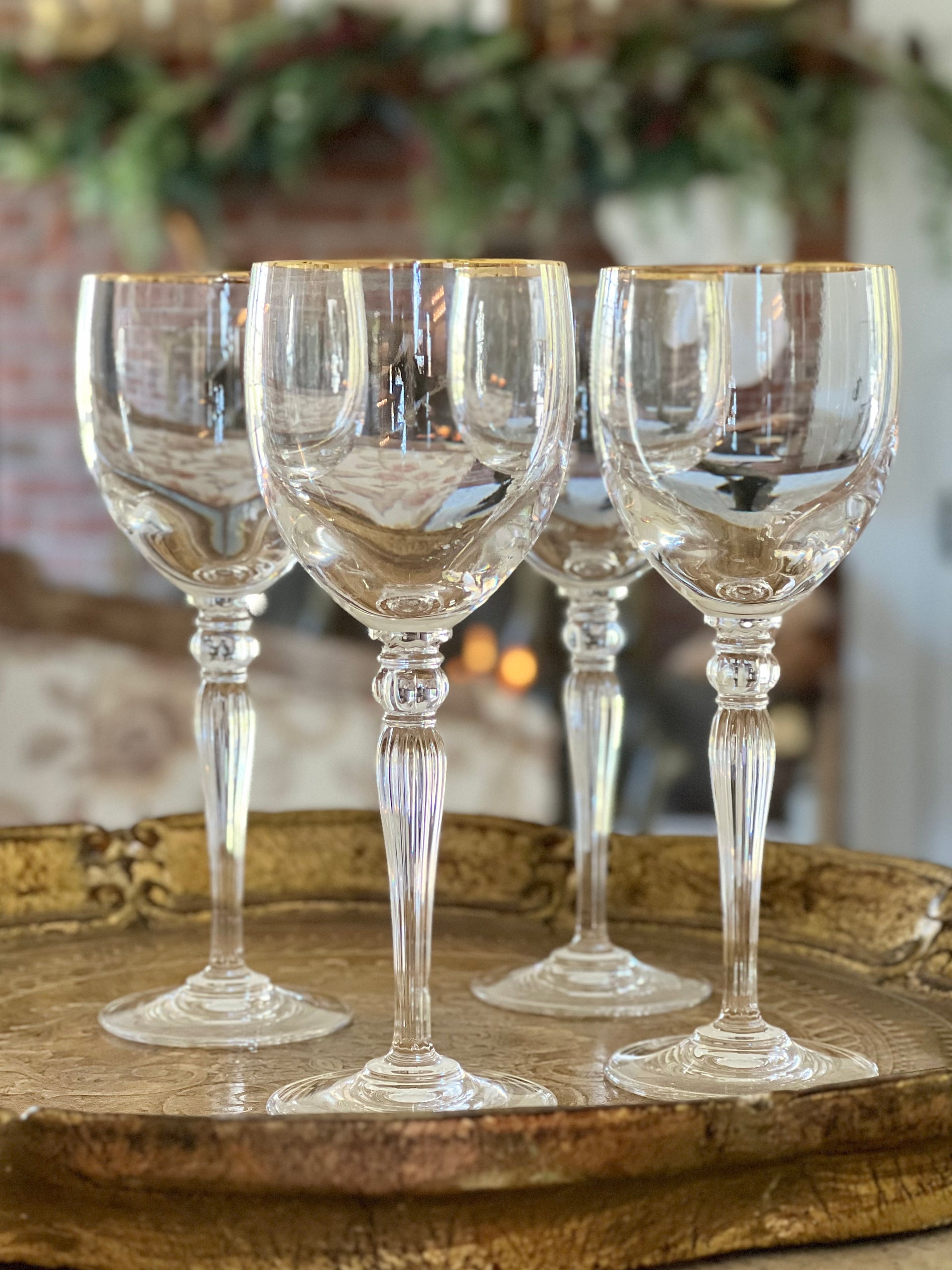 1920s Set of 4 Antique French Glass Wine Glasses